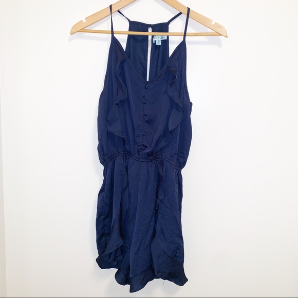 She +Sky "Luna" Satin Button Cami Ruffle Romper-S - Picture 2 of 8